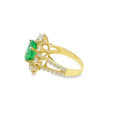 14k Yellow Gold Diamond Emerald Stone Round Cut Ring 3.62c