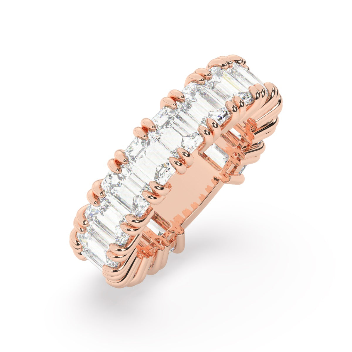 14k White Gold Diamond Emerald Cut Wedding Ring 7.75c