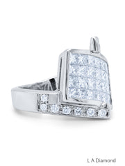 14k White Gold Diamond Bezel Corner Princess Cut Ring 3.96c - LA DIAMOND