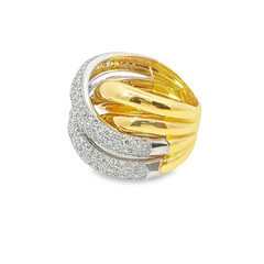18k Yellow Gold Diamond Round Cut Twist Ring 2.78c
