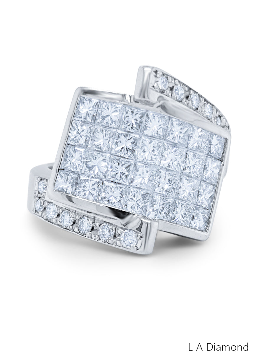 14k White Gold Diamond Bezel Corner Princess Cut Ring 3.96c - LA DIAMOND