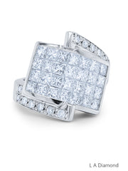 14k White Gold Diamond Bezel Corner Princess Cut Ring 3.96c - LA DIAMOND