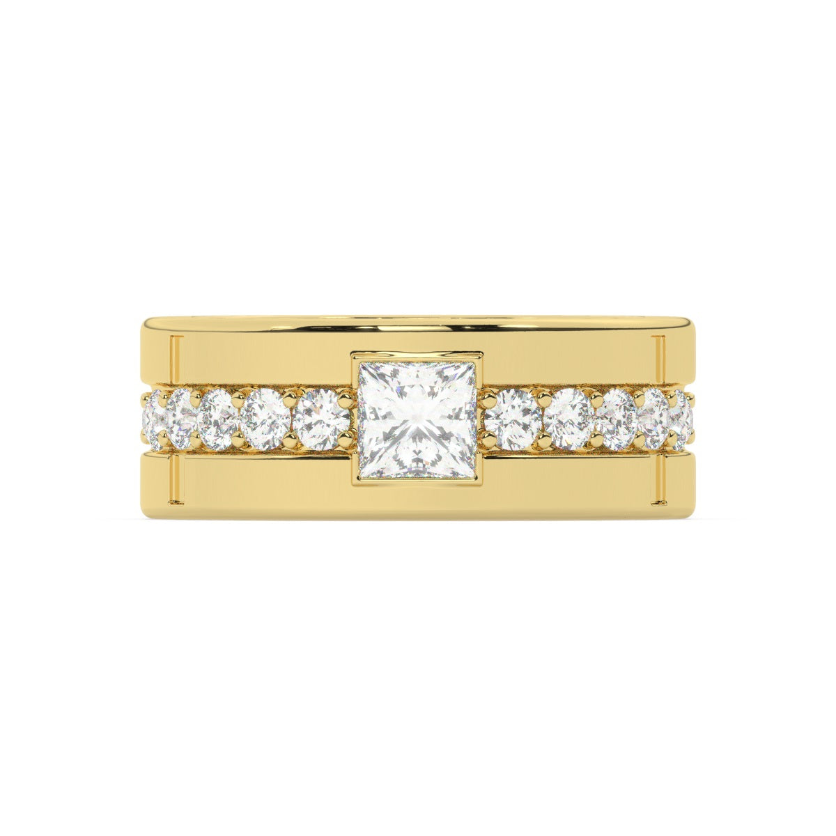 14k White Gold Diamond Platinum  Bezel Corner Princess Cut Wedding Band 26.25
