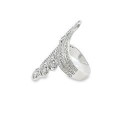 14k White Gold Diamond Round And Pear Cut Twisted Ring .87c