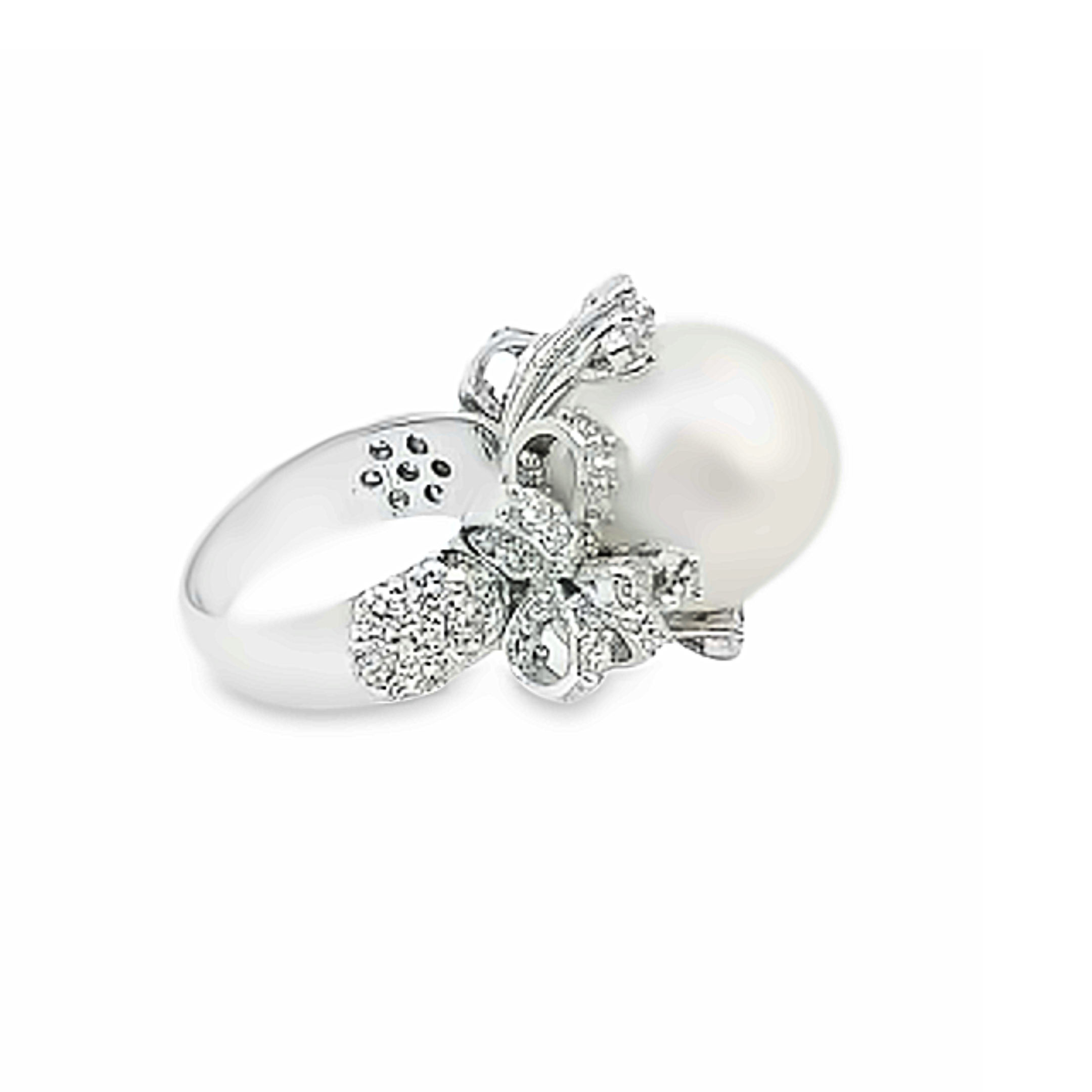 14k White Gold Diamond And Round Fresh Water Pearl Engagement Ring 2.50c
