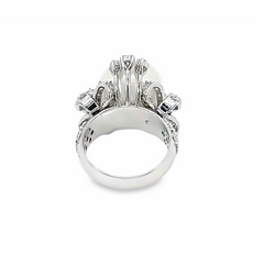 14k White Gold Diamond And Round Fresh Water Pearl Engagement Ring 2.50c