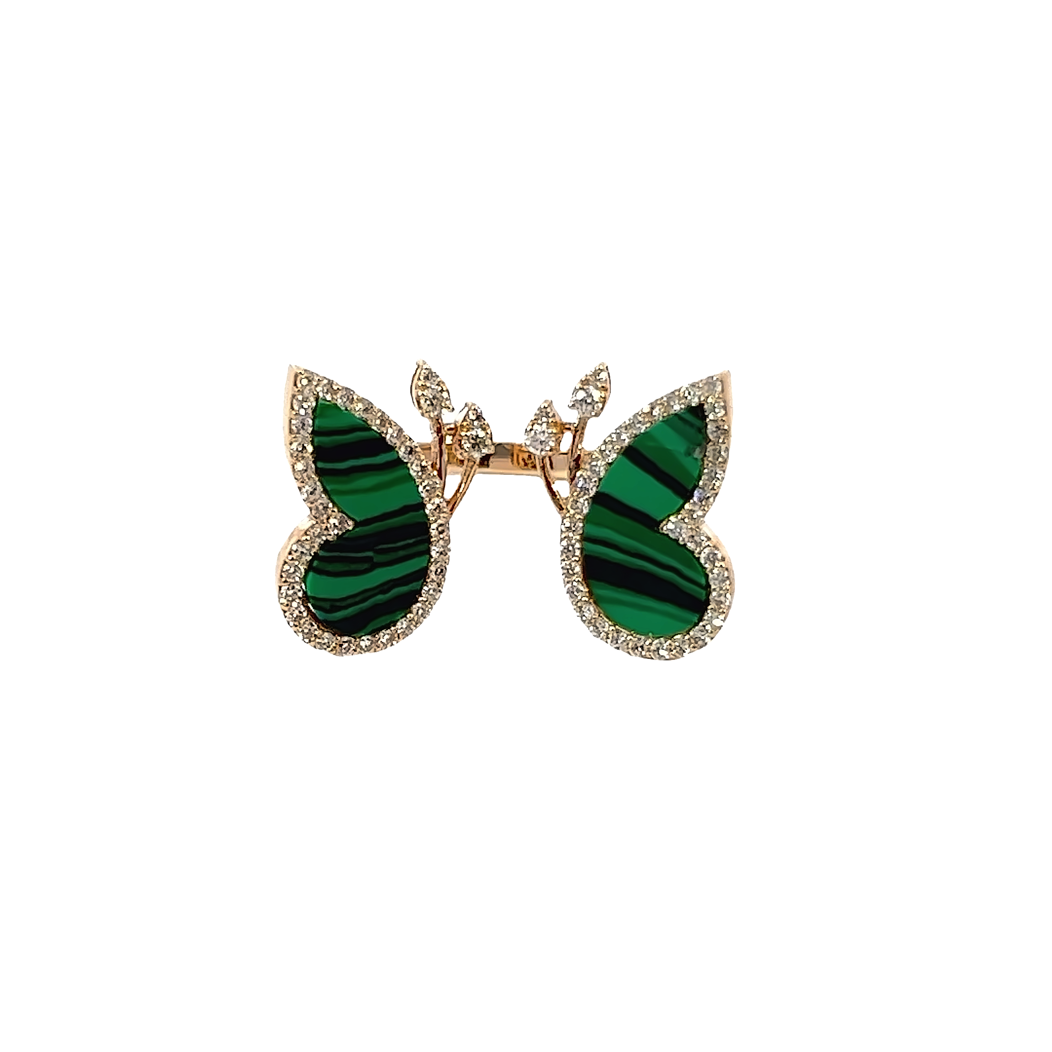 18k Rose Gold Diamond Emerald Marquise Cut Butterfly Ring .89c