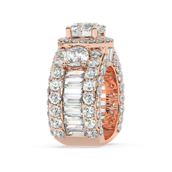 14K White Gold Multi-Row Round Cut Diamond Engagement Ring (6.35 ct) - LA DIAMOND