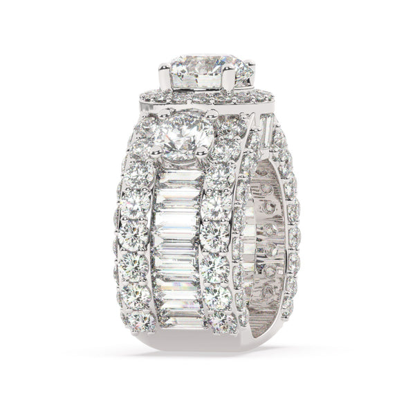 14K White Gold Multi-Row Round Cut Diamond Engagement Ring (6.35 ct) - LA DIAMOND