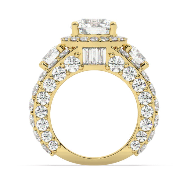 14K White Gold Multi-Row Round Cut Diamond Engagement Ring (6.35 ct) - LA DIAMOND