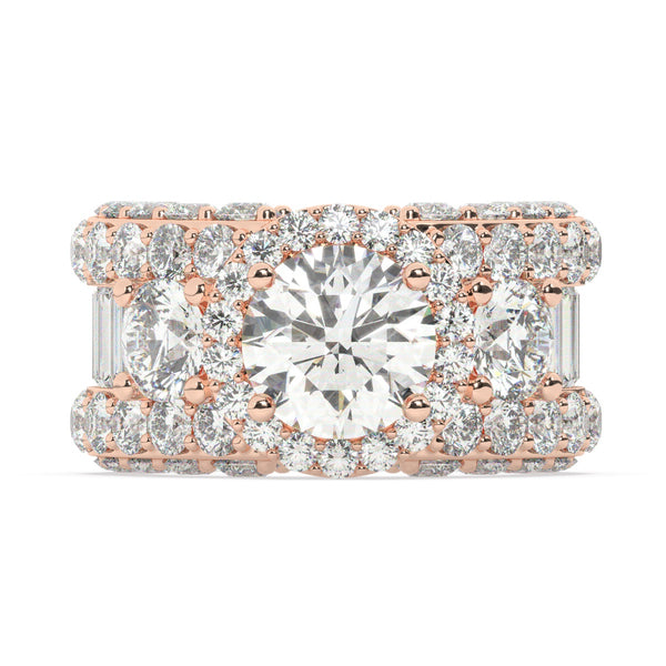 14K White Gold Multi-Row Round Cut Diamond Engagement Ring (6.35 ct) - LA DIAMOND