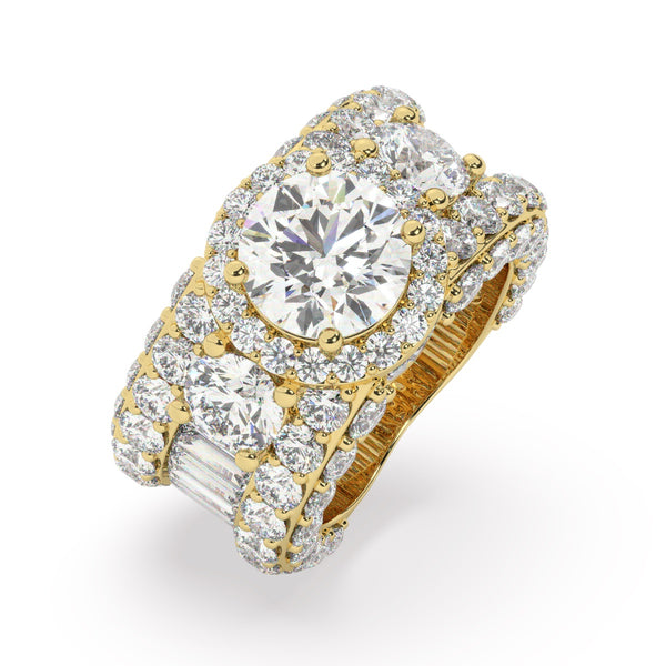 14K White Gold Multi-Row Round Cut Diamond Engagement Ring (6.35 ct) - LA DIAMOND