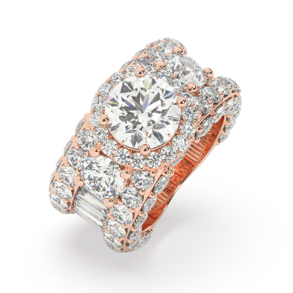 14K White Gold Multi-Row Round Cut Diamond Engagement Ring (6.35 ct) - LA DIAMOND