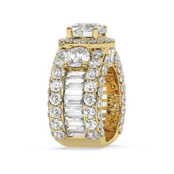 14K White Gold Multi-Row Round Cut Diamond Engagement Ring (6.35 ct) - LA DIAMOND