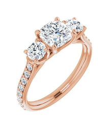1.5 CT. T.W. Cushion-Cut Diamond Three-Stone Engagement Ring in 14K Rose Gold - LA DIAMOND